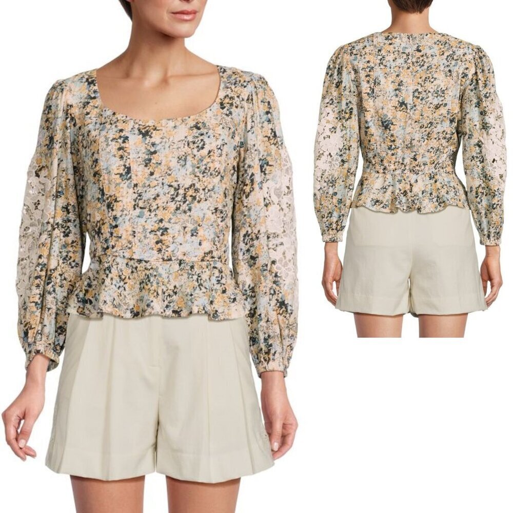 NWT New $109 Sam Edelman Lainey Lace Peplum Top Size L